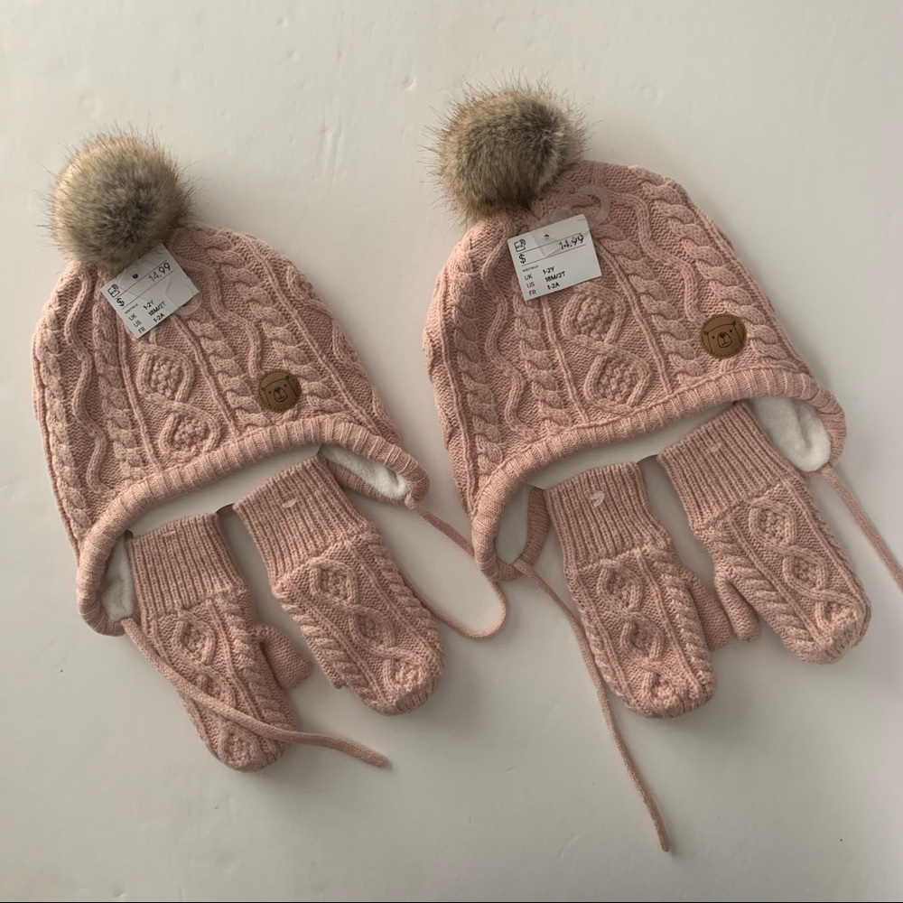 H&M Pink Twin Gloves and Hat Set
